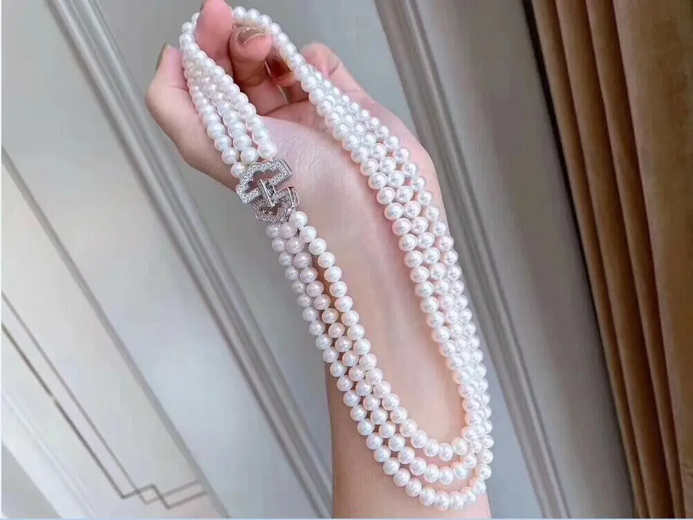 

Triple Strands AAA 7-8mm Genuine South Sea White Pearl Necklace 18"19"20" 925s
