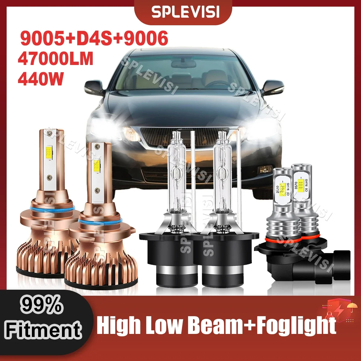 

Auto LED Headlight 9005 High D4S Xenon Low Beam 9006 Foglight 6000K Bright White Bulbs For Lexus GS350 2007 2008 2009 2010 2011