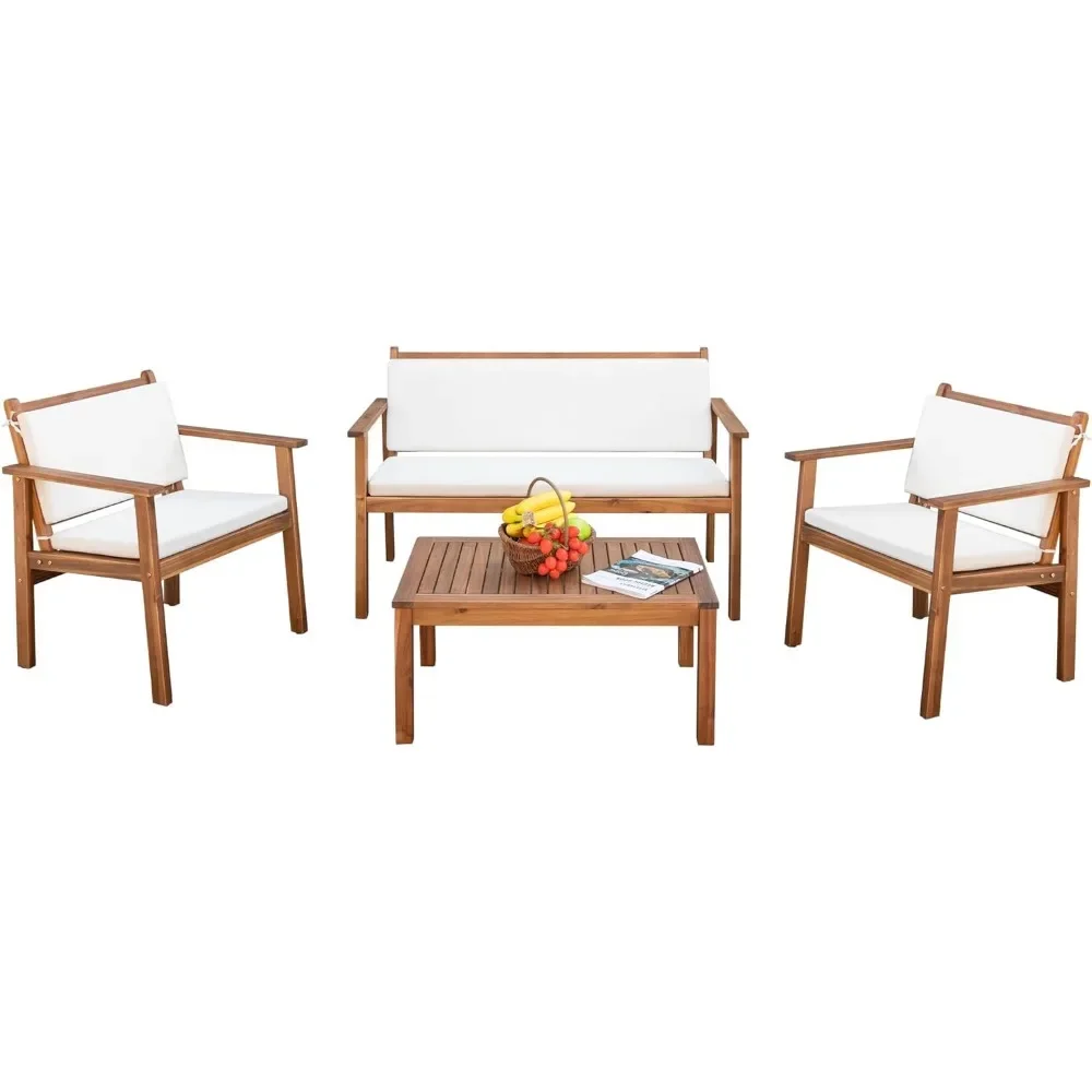Patio Furniture 4 Piece Acacia Wood Outdoor Conversation Sofa Set with Table & Cushions Porch Chairs for Garden, Deck, Backyard
Patio Furniture 4 Piece Acacia Wood Outdoor Conversation Sofa Set with Table & Cushions Porch Chairs for Garden, Deck, Backyard