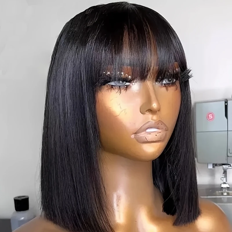 

HD Lace Fake Scalp Bangs Fringe Middle Part 3x1 Short Bob Lace Wig HD Lace Realistic Scalp Glueless Brazilian Remy Hair Cheap