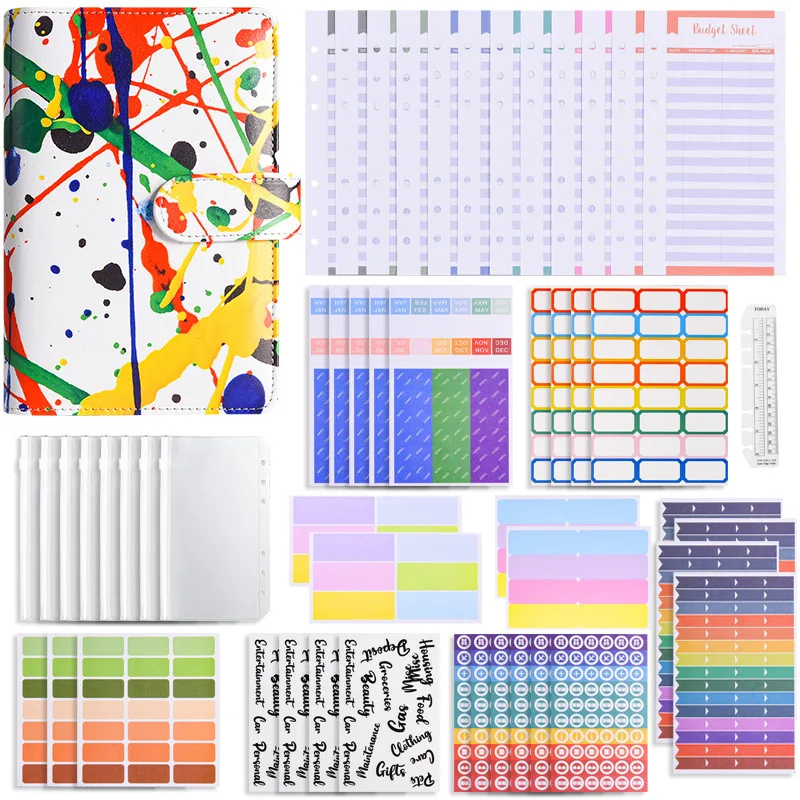 A6 Notebook Binder Leather PU index sticker Creative Color Print Hand Ledger Cash Budget Binder Office stationery Set
A6 Notebook Binder Leather PU index sticker Creative Color Print Hand Ledger Cash Budget Binder Office stationery Set