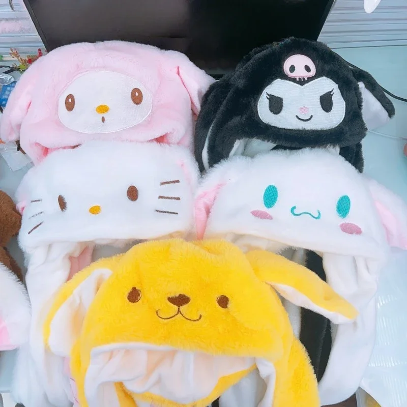 

Sanrio Cartoon Kids Rabbit Ears Luminous Glowing Plush Hat Hello Kitty Melody Kuromi Cinnamoroll Action Figures Ears Beanie Caps