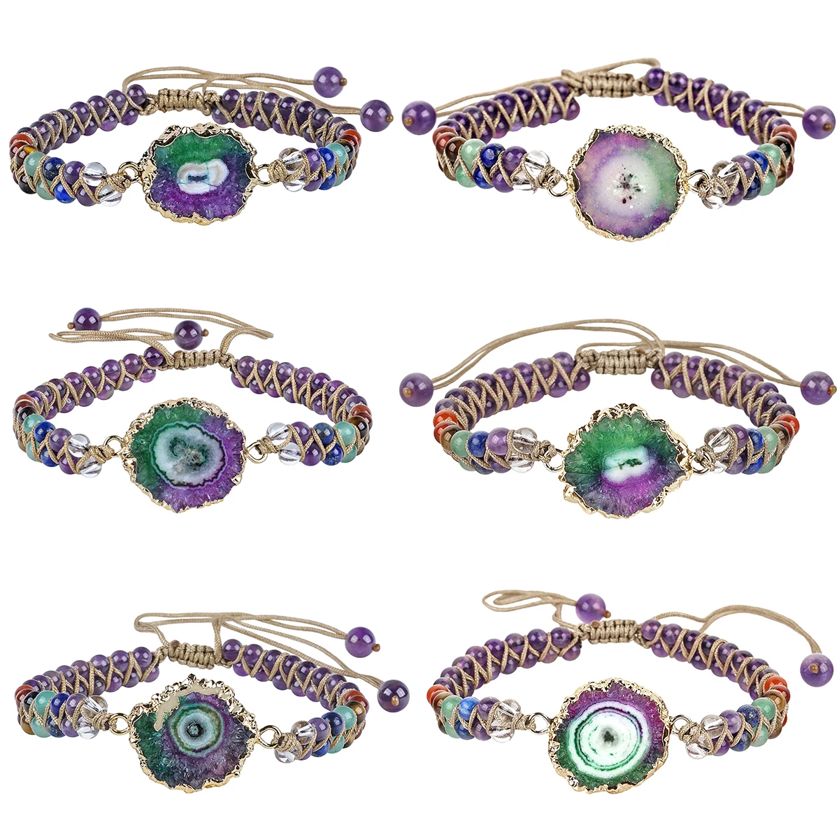 

7 Chakra Crystal Stone Braided Beaded Bracelet Adjustable Strand Bracelets Double Layers Bangle Bohemian Women Jewelry