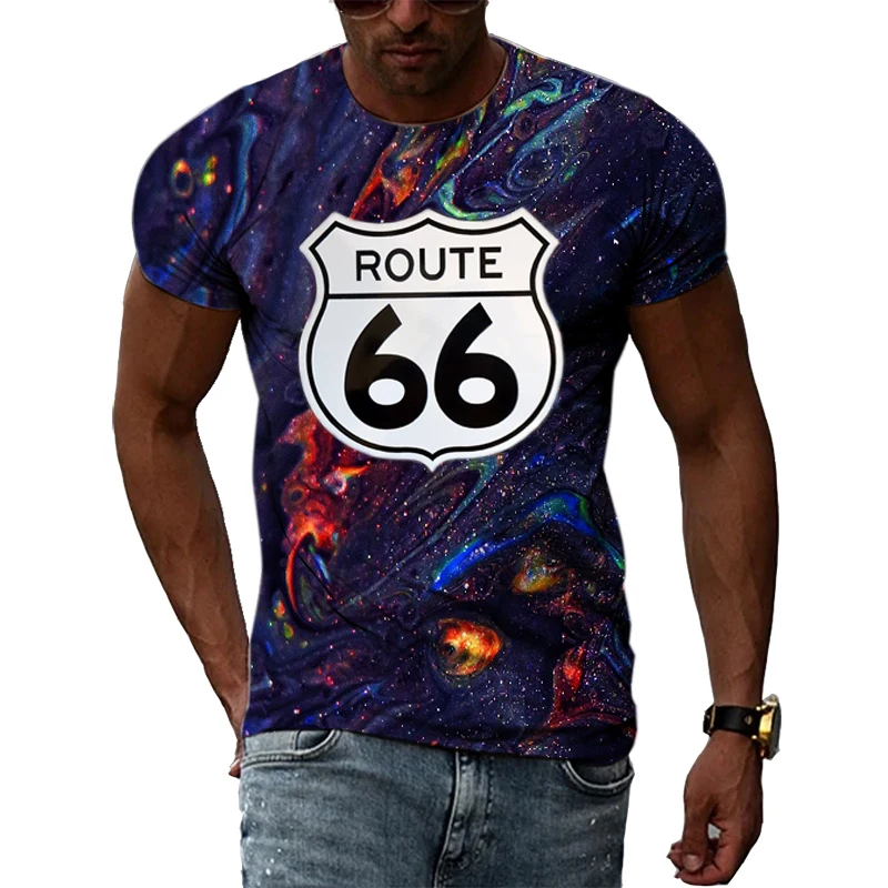 

Summer Fashion Creative Image Men's T-shirt Printed Painted Duck 66 Self-driving Road Camouflage Round Neck Short Sleeve Top