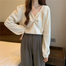 Blouses Women Long Sleeve Solid Elegant Sweet V-neck Ladies Blouse All-match Korean Style Loose Simple Leisure Shirts Womens
Blouses Women Long Sleeve Solid Elegant Sweet V-neck Ladies Blouse All-match Korean Style Loose Simple Leisure Shirts Womens