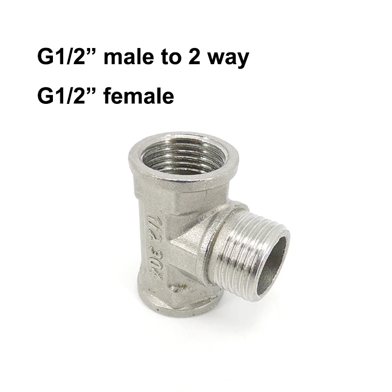 

G1/2" male to 2way G1/2" 20mm female splitter Plumbing Fittings Thread Tee Type Stainless Steel Butt water hose connector 19.5mm