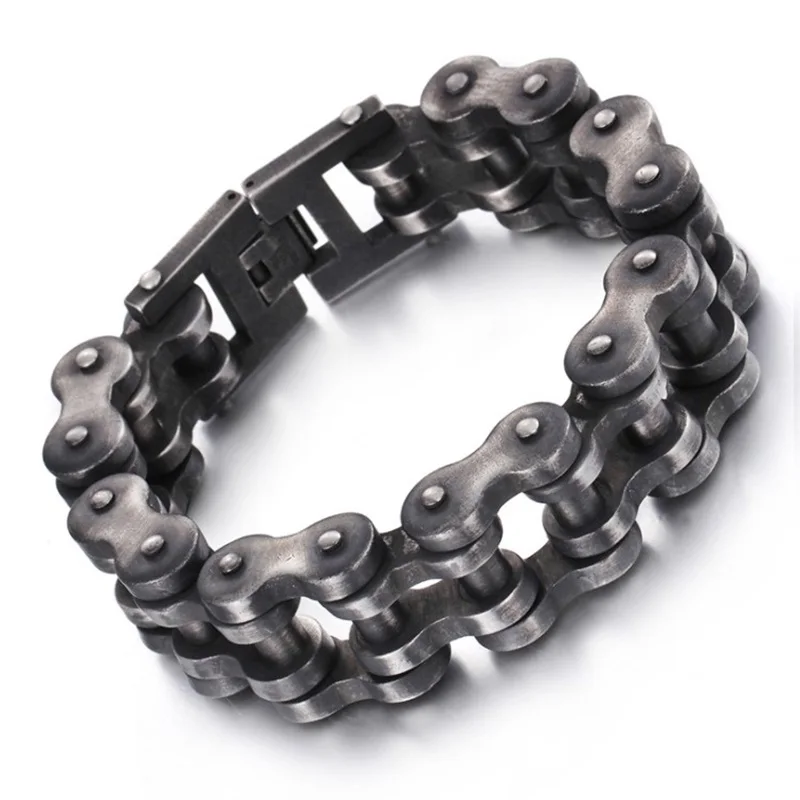 

18MM Heavy Punk Retro Stainless Steel Biker Bracelet Men Matte Black Bike Bicycle Motorcycle Chain Bracelets & Bangles Jewelry