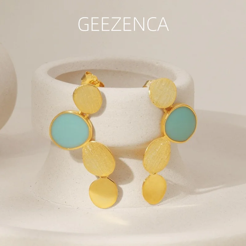 

Серьги-подвески GEEZENCA женские из стерлингового серебра 925 пробы с разноцветными камнями, оригинальный дизайн из смолы, круглые геометрические шикарные серьги, новинка 2023