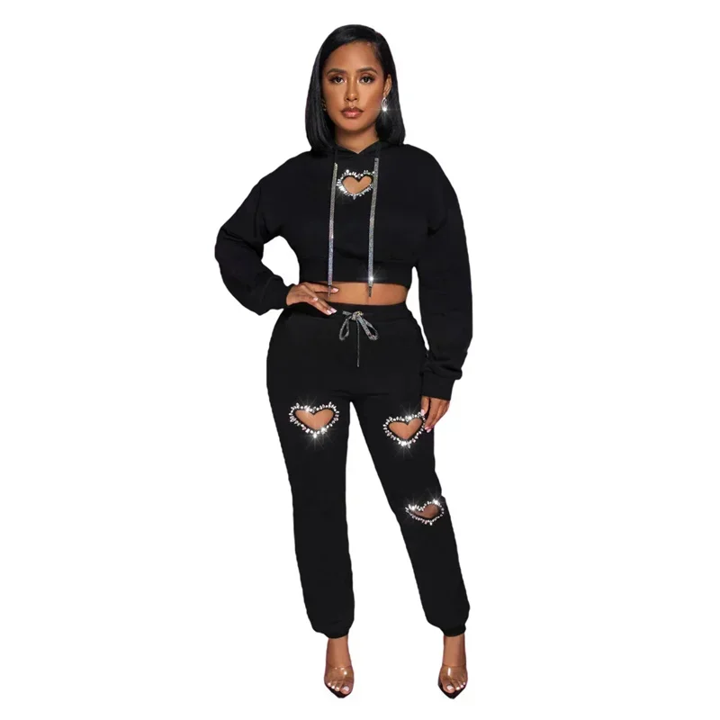 Two Piece Sets Women Heart Style Cut Out Rhinestone Hooded Sweatshirt Hoodie and Sweat Pants Outfits Casual Tracksuits Sweatsuit
Two Piece Sets Women Heart Style Cut Out Rhinestone Hooded Sweatshirt Hoodie and Sweat Pants Outfits Casual Tracksuits Sweatsuit