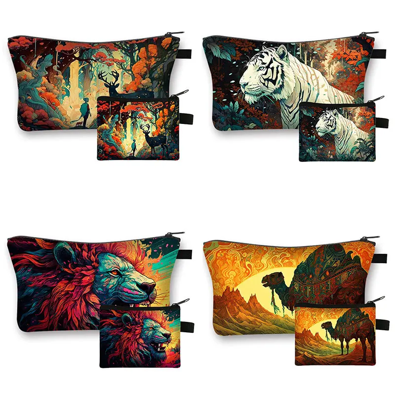 2PCS Abstract Paint Tiger Lion Camel Pattern Cosmetic Case Women Toiletry Bags Casual Makeup Bag for Travel Portable Coin Bags
2PCS Abstract Paint Tiger Lion Camel Pattern Cosmetic Case Women Toiletry Bags Casual Makeup Bag for Travel Portable Coin Bags
