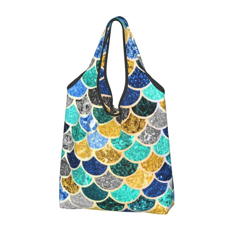 

Faux Glitter Color Mermaid Scales Pattern Groceries Shopping Tote Bags Women Fashion Shoulder Shopper Bag Large Capacity Handbag
