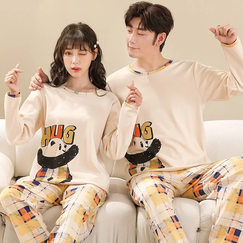 Couple Knitted Cotton Cartoon Panda Pajamas for Women Casual Pyjama Long Sleeved Plaid Pants Sleepwear Sets Fashion Homewear 4XL
Couple Knitted Cotton Cartoon Panda Pajamas for Women Casual Pyjama Long Sleeved Plaid Pants Sleepwear Sets Fashion Homewear 4XL