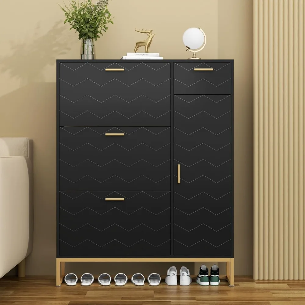 Shoe Storage Cabinet, Free Standing with 3 Flip Drawers with Adjustable Side Cabinet,Entryway Narrow Shoe Storage with Door
Shoe Storage Cabinet, Free Standing with 3 Flip Drawers with Adjustable Side Cabinet,Entryway Narrow Shoe Storage with Door
