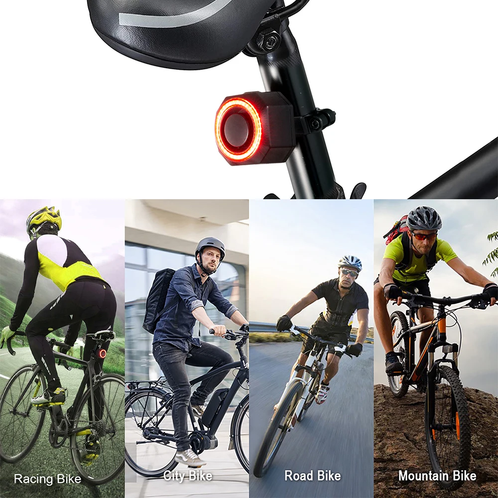 

Bicycle Burglar Alarm Taillight Waterproof Smart Auto Brake Sensing Tail Lamp Remote Control USB Charge Bike Rear Light