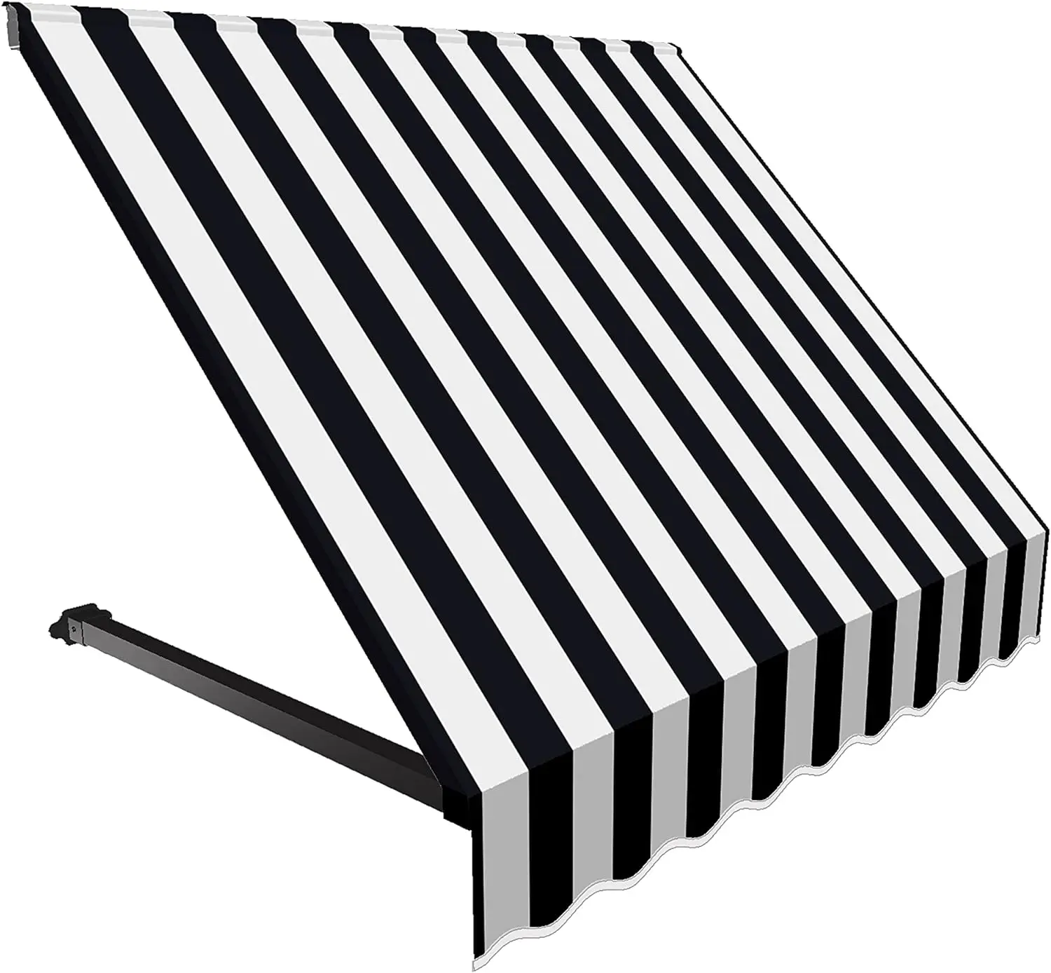 4 ft. Dallas Retro Open-Sided Slope Style Door/Window Awning Fixed Outdoor Canopy Proj, Black and White Stripe 
4 ft. Dallas Retro Open-Sided Slope Style Door/Window Awning Fixed Outdoor Canopy Proj, Black and White Stripe