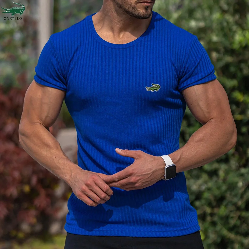 CARTELO EU US Men's Summer Sports Fitness Leisure and Stand Up Collar Elastic Vertical Strip Round Neck Short Sleeved T -shirt
CARTELO EU US Men's Summer Sports Fitness Leisure and Stand Up Collar Elastic Vertical Strip Round Neck Short Sleeved T -shirt