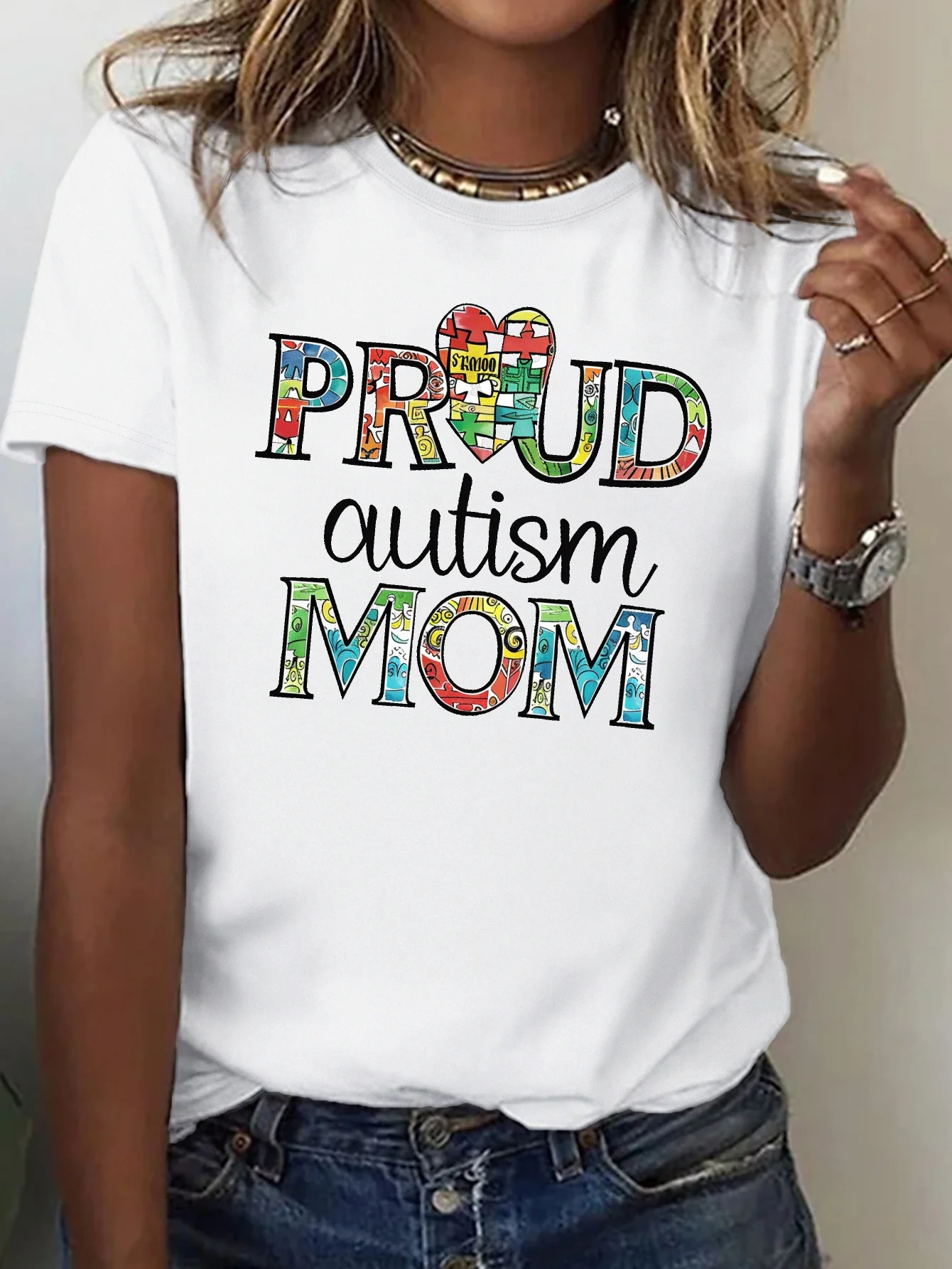 Proud Autism Mom Print Crew Neck T-shirt, Casual Short Sleeve Top For Spring & Summer, Women's Clothing crop top
Proud Autism Mom Print Crew Neck T-shirt, Casual Short Sleeve Top For Spring & Summer, Women's Clothing crop top