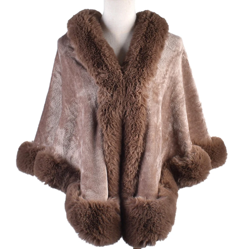

Модное женское плюшевое пальто-пончо из искусственного меха, элегантная зимняя шаль с рукавами «летучая мышь», однотонная Свадебная накидка, сохраняющая тепло, с защитой от ветра