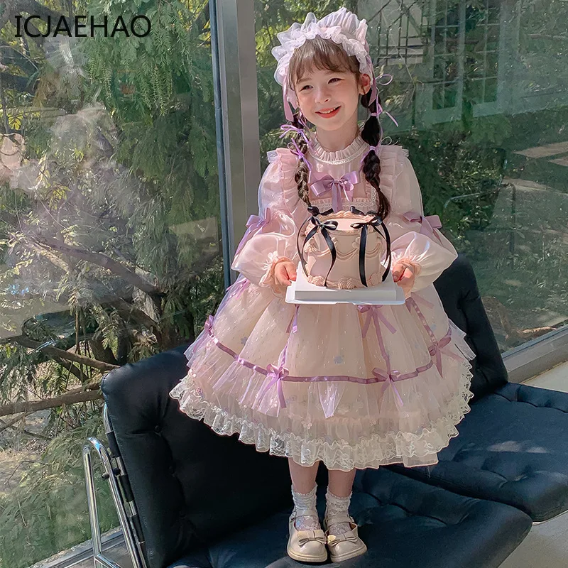 

ICJAEHAO Baby Girl Summer Spanish Tulle Dresses Children Lolita Princess Dress Infant Birthday Party Ball Gown Kids Lolita Dress