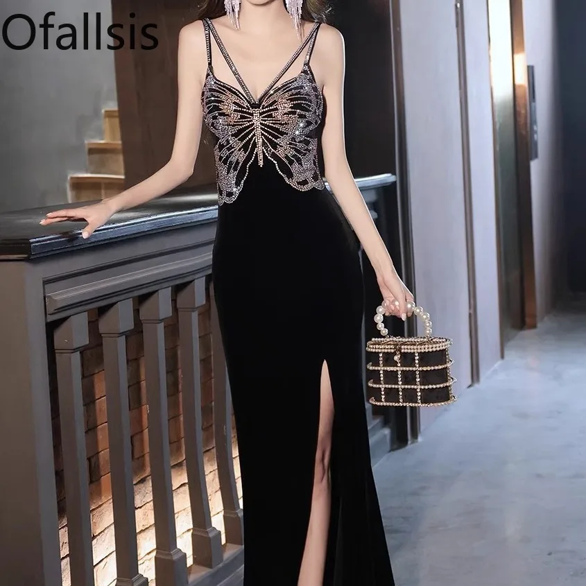 Ofallsis Black Sequins Suspender Velvet Evening Dress 2024 Summer New Sexy High end Light Luxury Birthday Split Fishtail Dresses
Ofallsis Black Sequins Suspender Velvet Evening Dress 2024 Summer New Sexy High end Light Luxury Birthday Split Fishtail Dresses