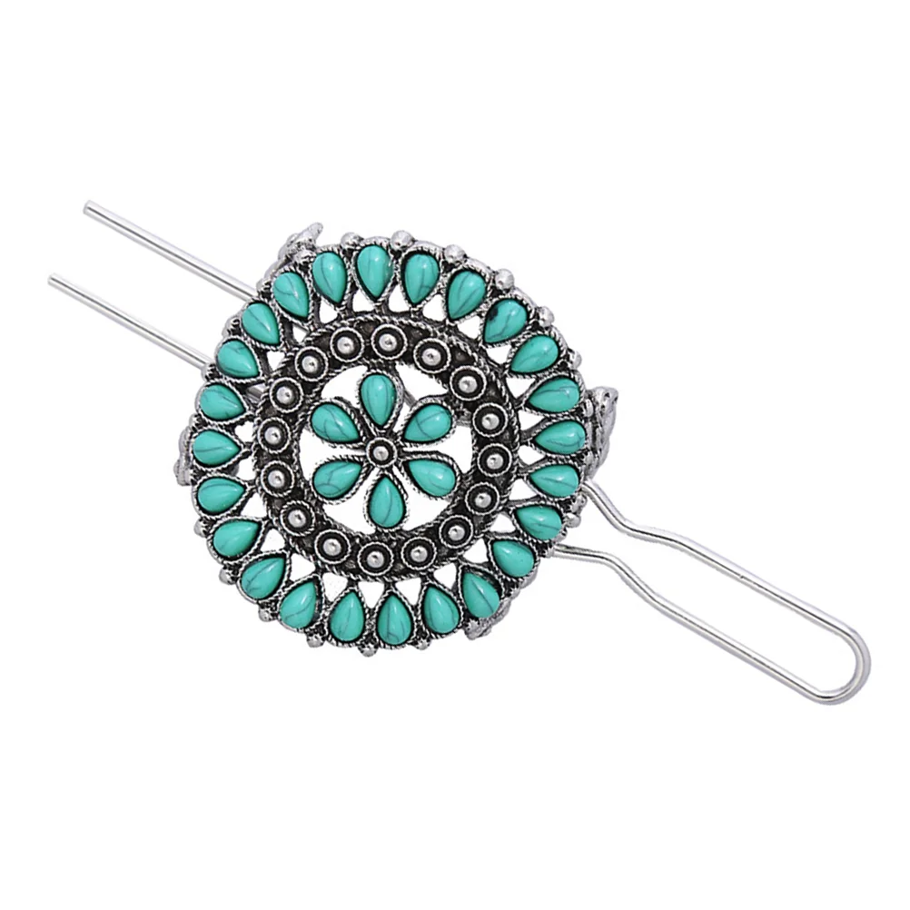 

Hairpin Women Fork Chinese Style Barrettes The Flowers Turquoise Ornament Headdress Zinc Alloy Retro Miss