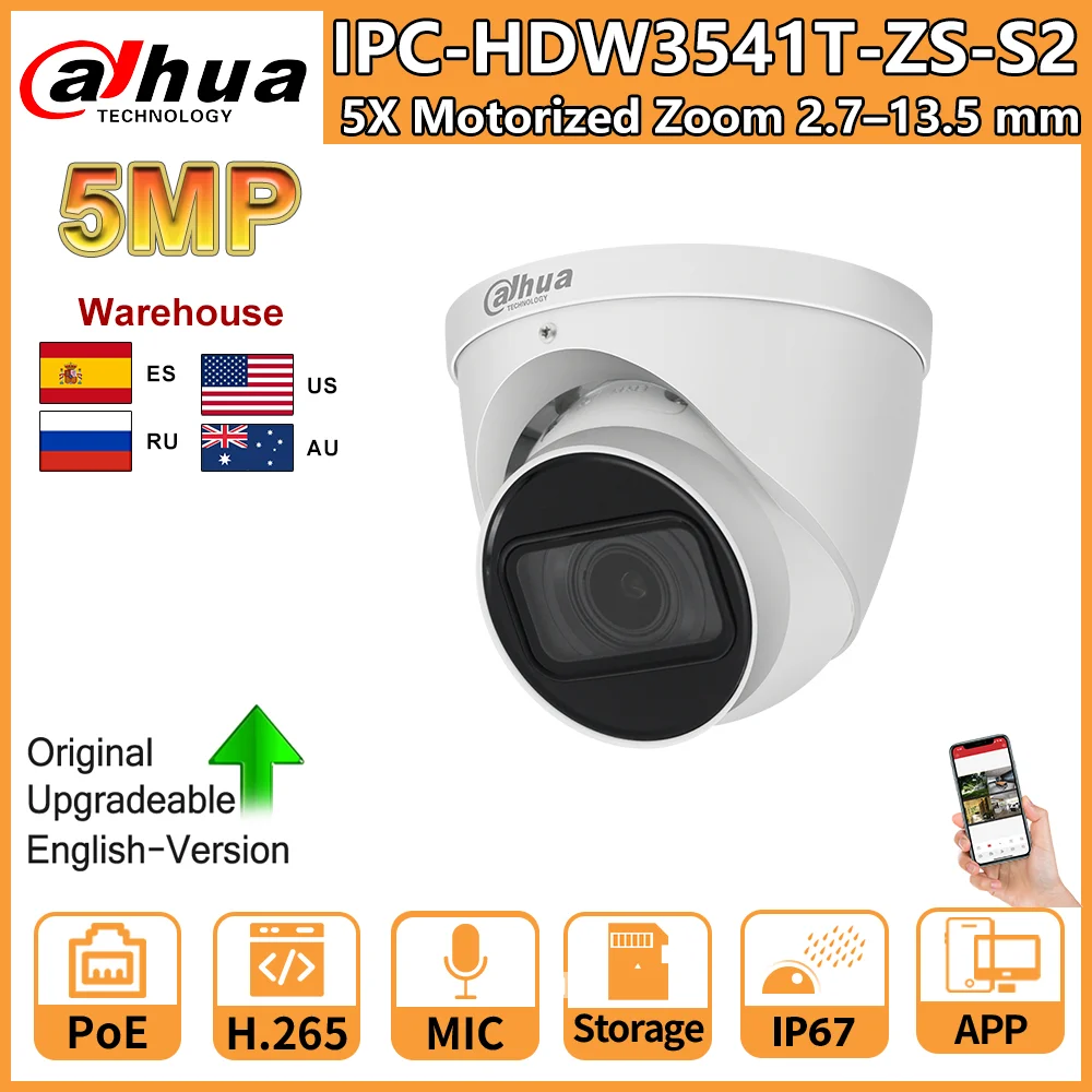 

Dahua 8MP IP Camera IPC-HDW3841T-ZS-S2 5MP IPC-HDW3541T-ZS-S2 5X Zoom Motorized Built-in Mic POE SD Card Slot Alarm 60M WizSense