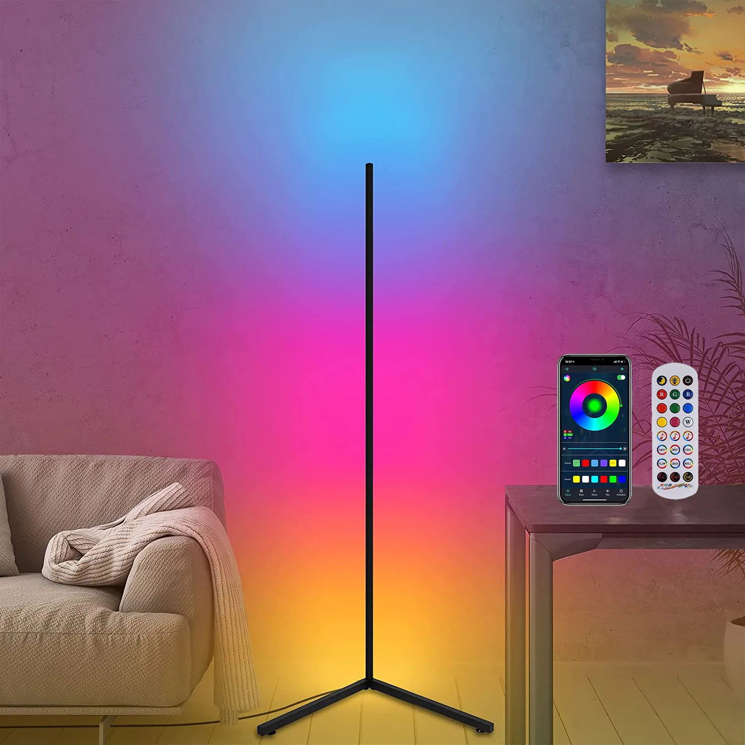 RGB углосветодиодный светодиодная Напольная Лампа с Bluetooth меняющая цвет