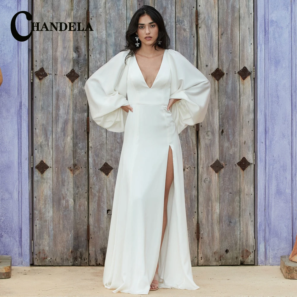 CHANDELA Modern Wedding Dresses V-Neck Puffy Sleeves High Slit Backless Bridal Gown Vestido De Casamento Customised For Women
CHANDELA Modern Wedding Dresses V-Neck Puffy Sleeves High Slit Backless Bridal Gown Vestido De Casamento Customised For Women