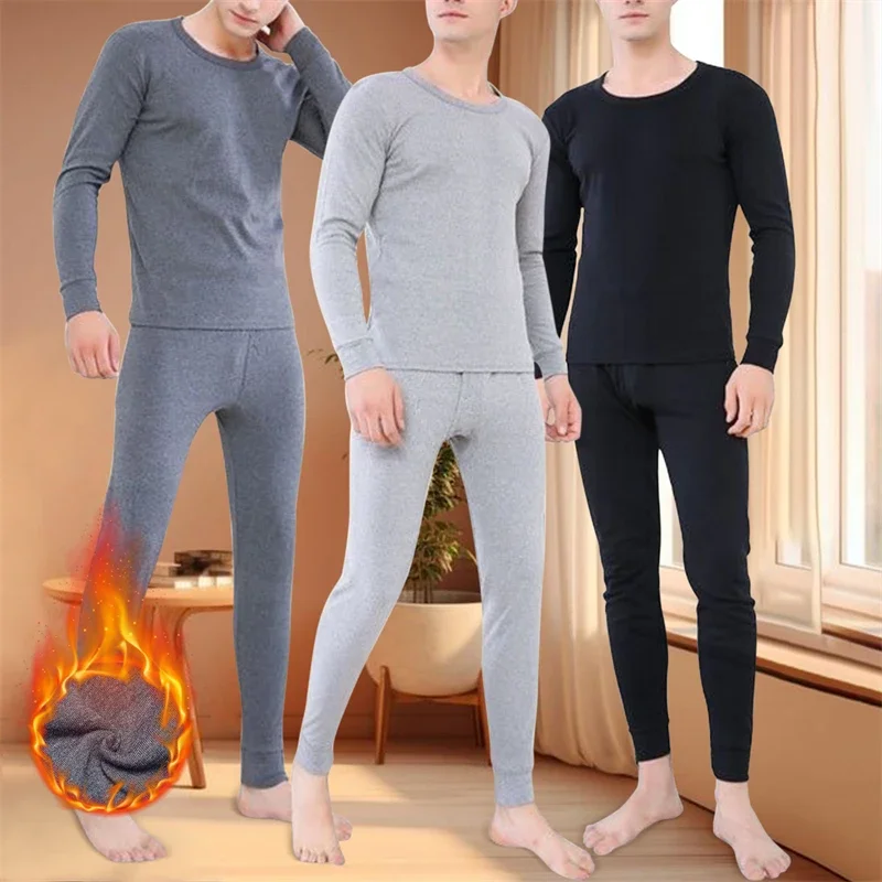 

Winter Men Thermal Underwear Set Warm Thick Fleece Long Johns Tops Man Thermal T Shirts Bottom Pants Suit Thermos Pajamas Set