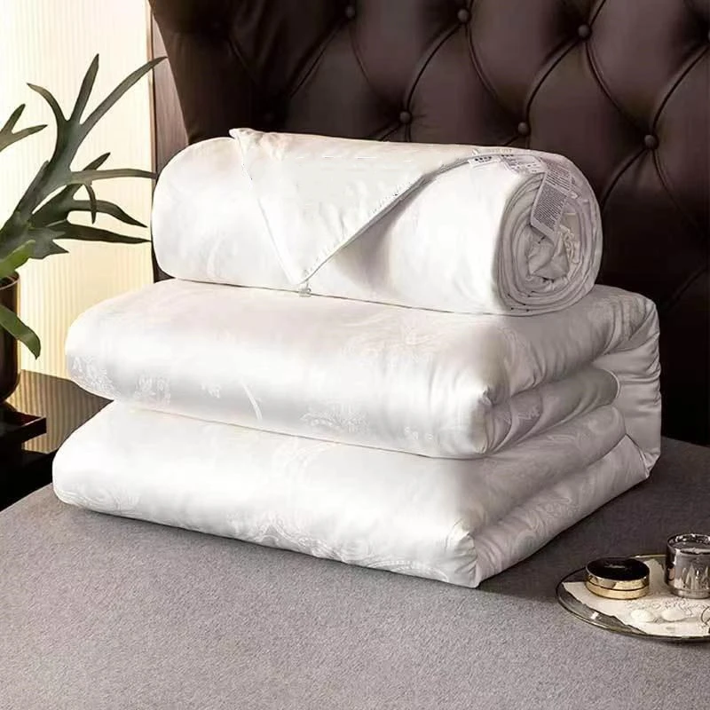 

100% Mulberry Silk Quilt 80S Cotton Jacquard Comforter Four Seasons White Duvet Blanket SingleAndDouble Bedding Twin Queen King