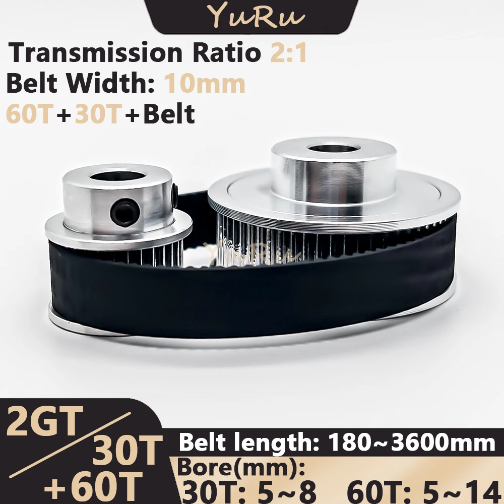 

2GT 2M 30T 60Teeth GT2 30Teeth 60T 2:1 Timing Belt Pulley Kit Bore 5~14mm Belt Width 10mm GT2 Wheel Synchronous Pulley Belt Set
