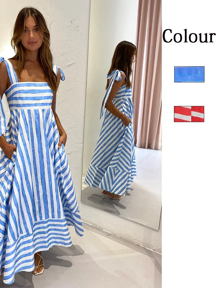 2024 Summer New Stripe Print Spaghetti Strap Dresses For Women Fashion Elegant Lady Bowknot Shoulder Strap Long Dress Vestidos
2024 Summer New Stripe Print Spaghetti Strap Dresses For Women Fashion Elegant Lady Bowknot Shoulder Strap Long Dress Vestidos