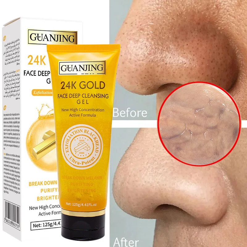 

24K Gold Facial Exfoliating Gel Shrink Pores Facial Clean Cream Blackhead Dirt Oil Control Repairs Evens Tone Pore Tighten 125ml