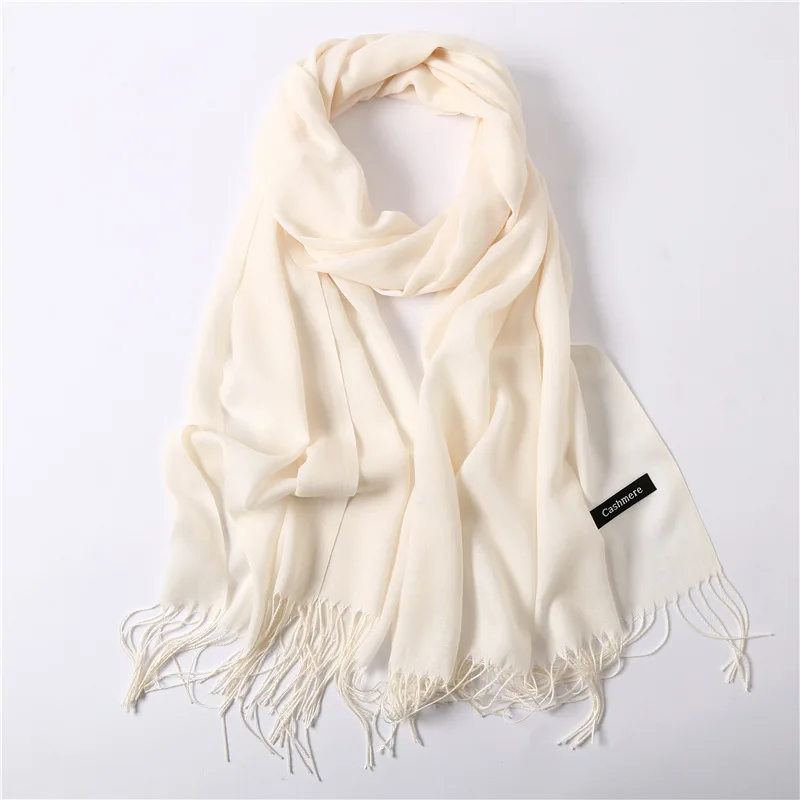 

Женский шелковый шарф с кисточками, однотонный элегантный тонкий шарф-повязка с кисточками, теплая шаль-бандана для весны и лета, 200 Х70 см