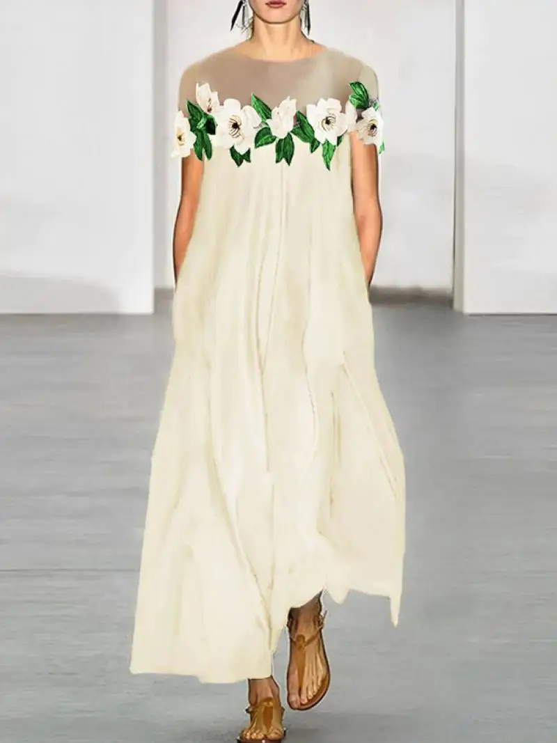 Onecozyday 2023 New Female Flower-Embellished Round-neck Short Sleeves Dress Loose Casual Elegant Party Long Dresses for Women
Onecozyday 2023 New Female Flower-Embellished Round-neck Short Sleeves Dress Loose Casual Elegant Party Long Dresses for Women