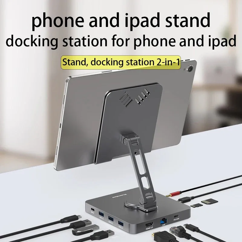 

Tablet Stand Type-C Docking Station To Hdmi-Compatible 4K60Hz Rj45 Pd100W Usb3.0 Dock for Steam Deck Rog Ally Phone Usb C Hub