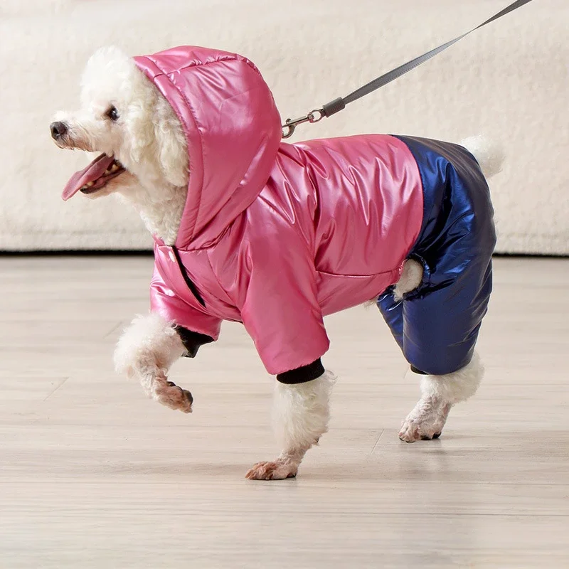 

Одежда для собак, водонепроницаемое ветрозащитное хлопковое пальто с четырьмя ногами, теплое зимнее пальто для собак, комбинезон с капюшоном для больших и маленьких собак
