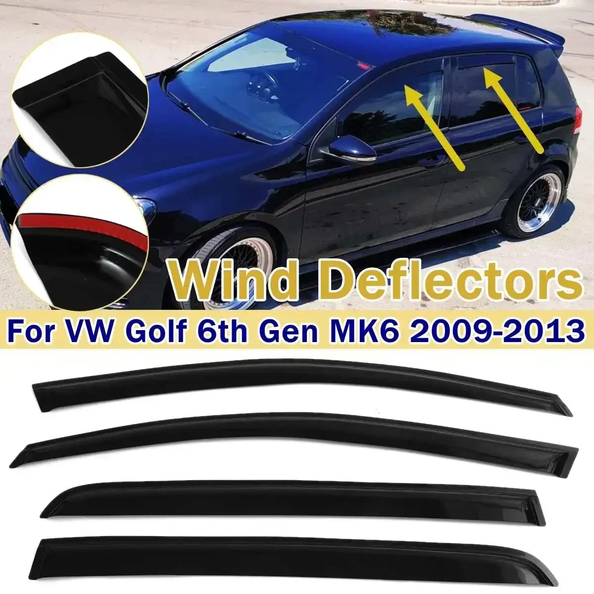 

4PCS Front Car Window Wind Sun Rain Deflectors Tinted Windows Shield For VW Golf 6th Gen MK6 2009 2010 20112012 2013 Body Kit