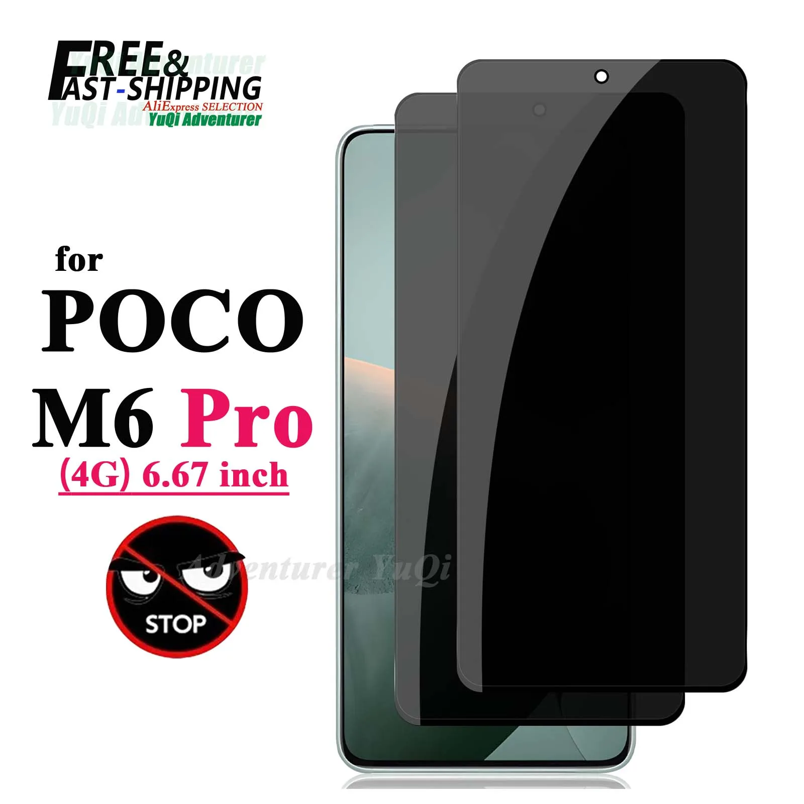 

Anti Spy Screen Protector For POCO M6 Pro 4G 6.67 inch, Tempered Glass 9H Privacy Peep Scratch SELECTION Fast Free Ship Case Fit
