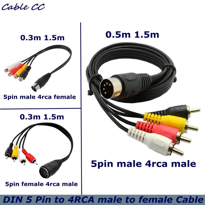 

Best quality 0.5m 1.5m 5-pin MIDI DIN 5Pin to 4 RCA male/female Plug Audio Cables for Naim Quad Stereo Systems