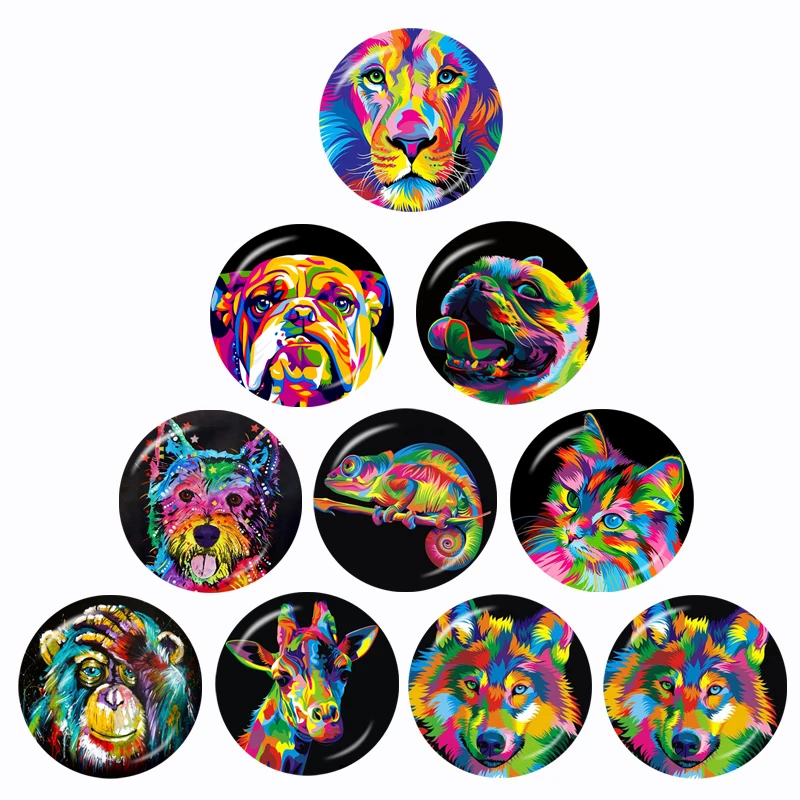 

New Colorful Animals Face Tiger Cat Owl 10pcs 12mm/16mm/18mm/20mm/25mm/30mm Round Photo Glass Cabochon Demo Flat Back Making