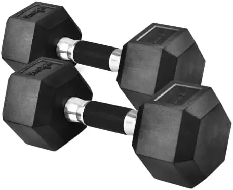 

5-30 LBS Pair Rubber Encased Exercise & Fitness Hex Dumbbell, Hand Weight With Anti-Slip For Strength Training