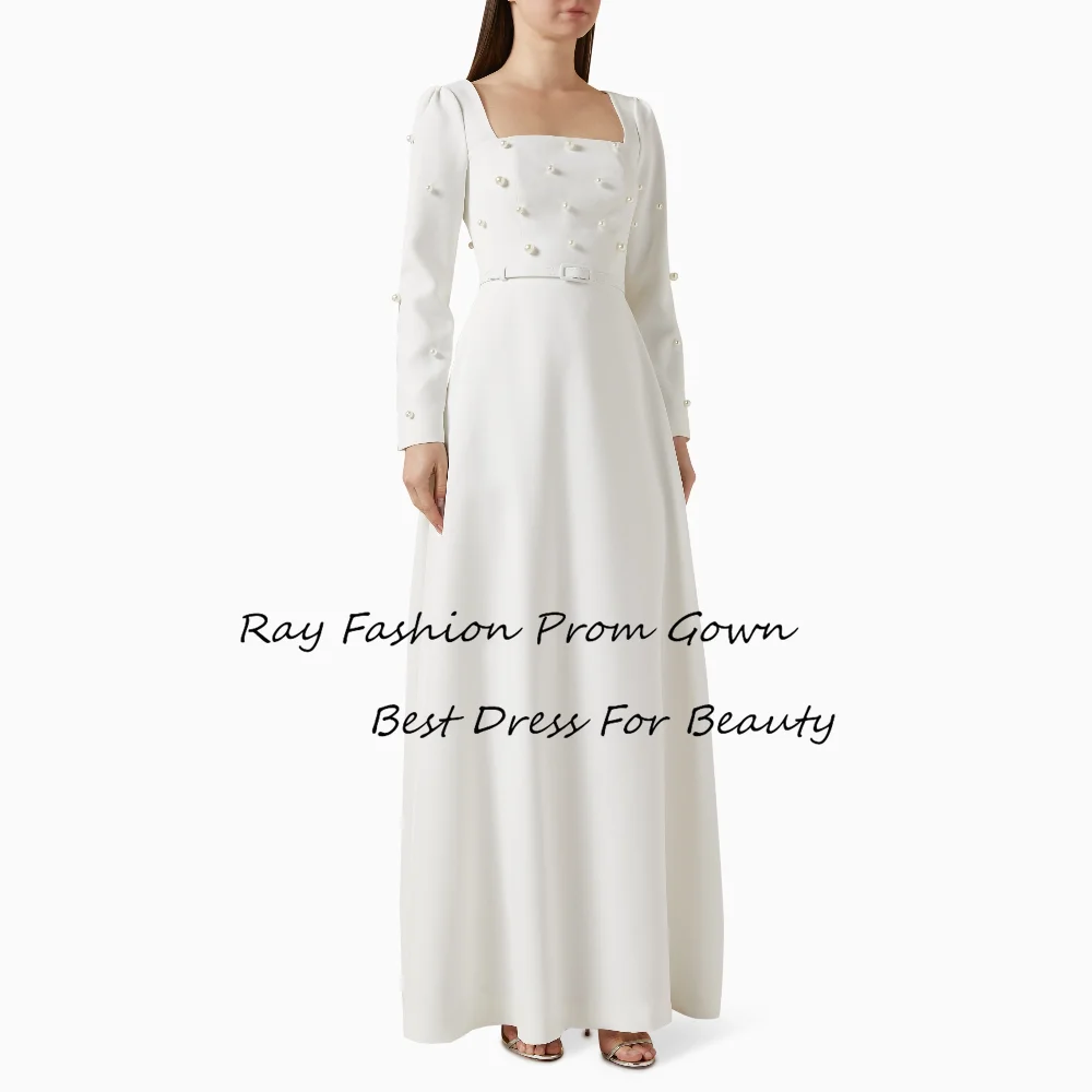 

Женское ТРАПЕЦИЕВИДНОЕ ПЛАТЬЕ Ray Fashion, классическое платье для выпускного вечера с квадратным вырезом, длинными рукавами и жемчугом, для официальных мероприятий, Саудовская Аравия