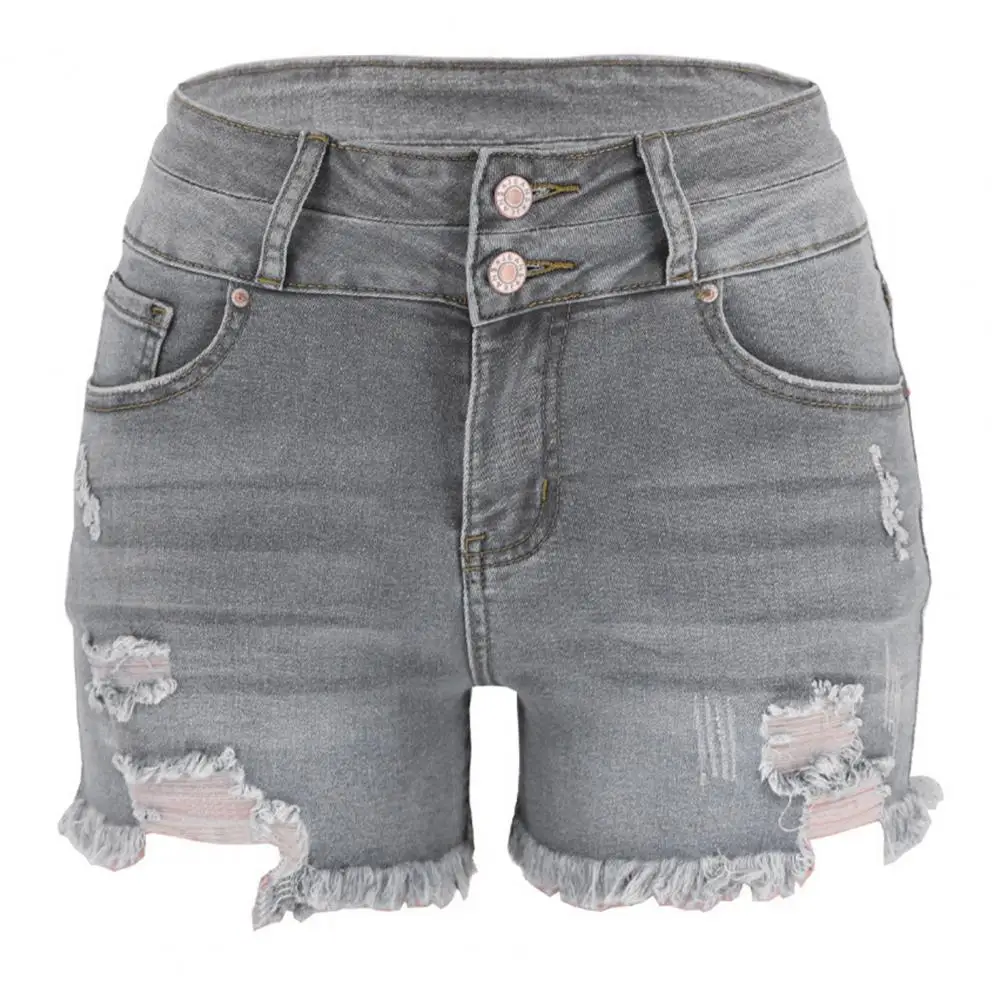 

Women Shorts Stylish Women's High Waist Denim Shorts with Ripped Edge Detail Slim Fit Button Closure Soft Breathable for Summer