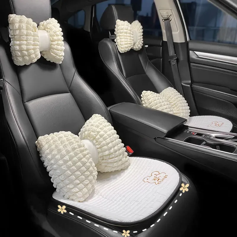 

Cream Puff Grid Back Cushion Breathable Lumbar Support Pillow Car Soft Cotton Cloth Neck Pillow Car Interior Design Supplies