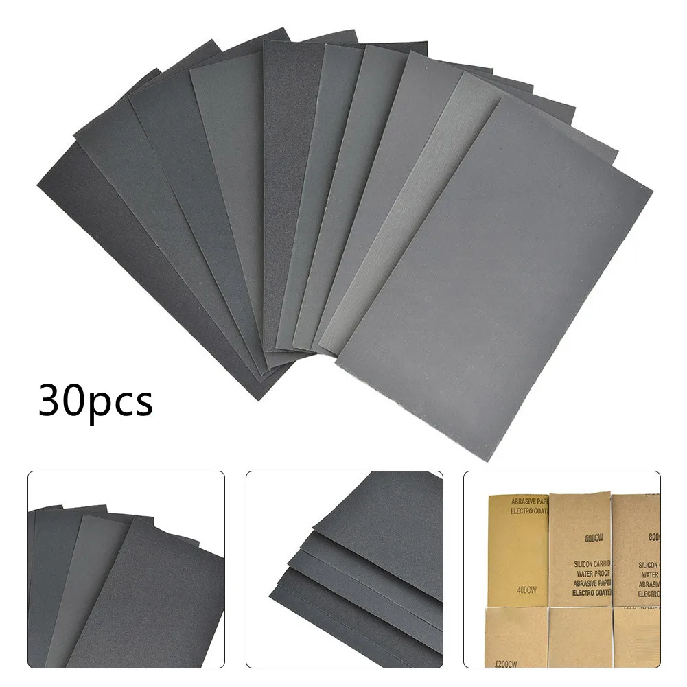 

30pcs Sandpaper Set Grit Sanding Paper Wet/Dry Abrasive Metal Glass Car Polishing 400 600 3000 800 1000 1200 1500 2000 2500