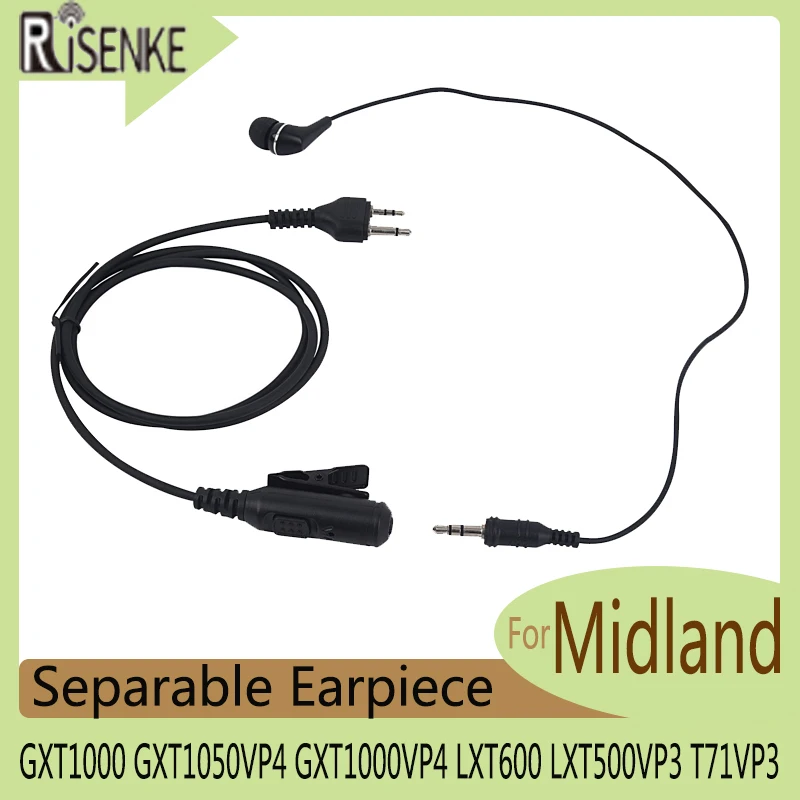 

RISENKE-Earpiece to 3.5 Audio Headset for Midland,Walkie Talkie,Separable,GXT1000,GXT1050VP4, GXT1000VP4,LXT600,LXT500VP3,T71VP3