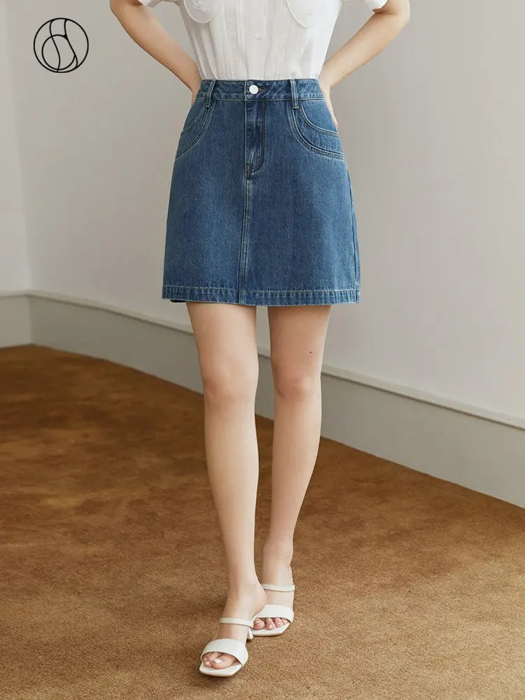 

DUSHU Classic Retro Style High Waist A-line Denim Skirt for Women Summer 2023 Chic Sense All-match Mini Skirts for Female