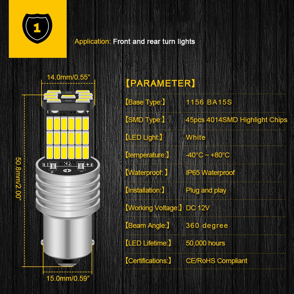 P21W BA15S 1156 7506 12V DC 1200 LMS Fog Light Turn Signal Brake Reverse 6500K Xenon White High Light 4014 SMD 45 PCS LED Chips
P21W BA15S 1156 7506 12V DC 1200 LMS Fog Light Turn Signal Brake Reverse 6500K Xenon White High Light 4014 SMD 45 PCS LED Chips