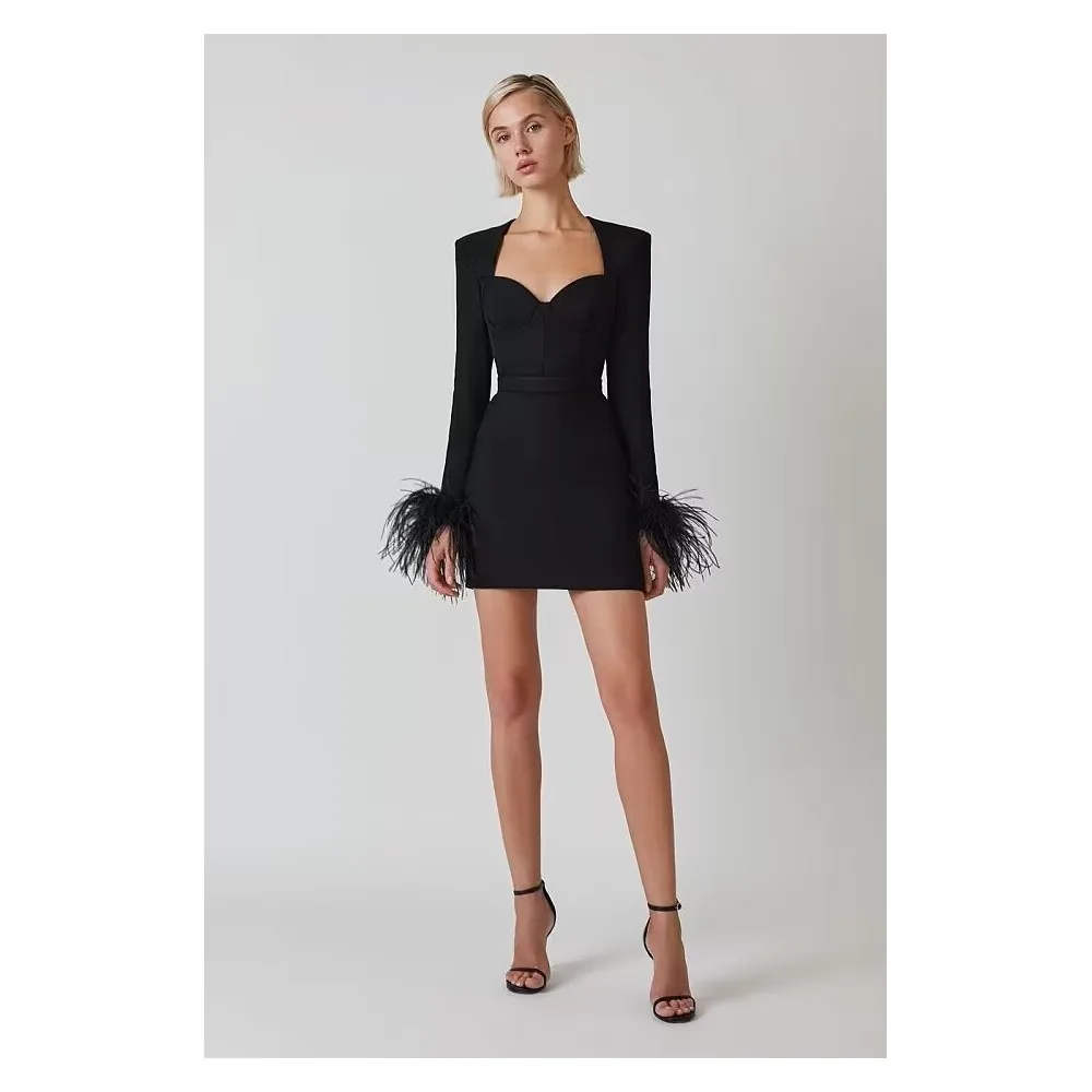 Lady Sexy Strapless Mini Bodycon Bandage Dress Black Feather Long Sleeve 2022 Autumn New Women Party Celebrity Club Dresses
Lady Sexy Strapless Mini Bodycon Bandage Dress Black Feather Long Sleeve 2022 Autumn New Women Party Celebrity Club Dresses
